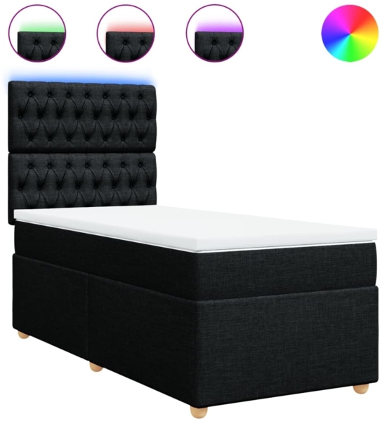 vidaXL Boxspringbett mit Matratze Schwarz 90x200 cm Stoff 3293472