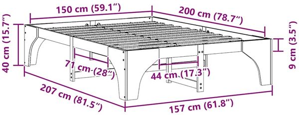 vidaXL Bettrahmen Braun 150 x 200 cm Massives Kiefernholz 872985 Bild 10