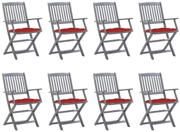 vidaXL Klappbare Gartenstühle 8 Stk. mit Kissen Massivholz Akazie 3078283