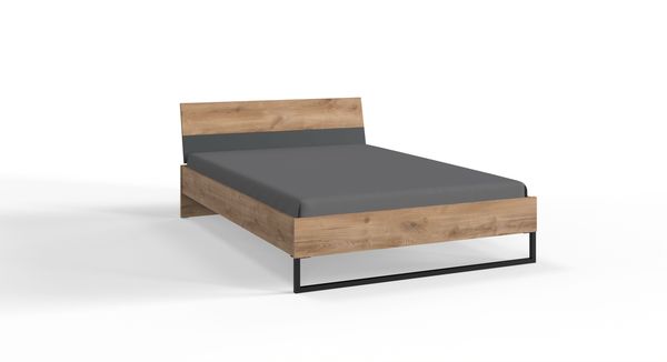 Einzelbett >TEXEL< Liegefl. 90x200cm, PLANKENEICHE Dekor + GRAFIT - 96x71x204cm (BxHxT)