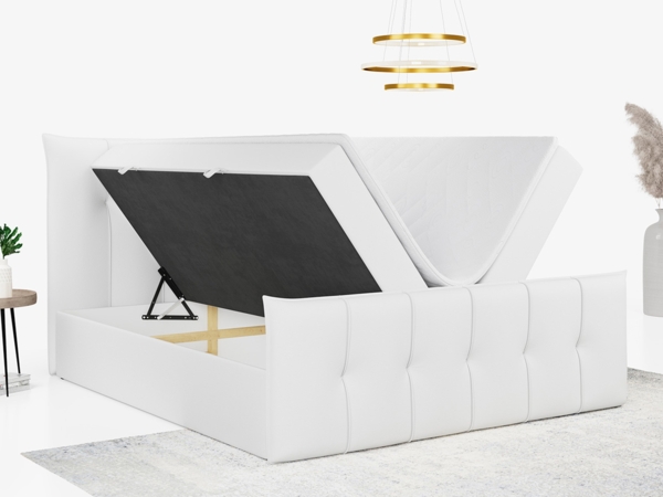 Boxspringbett, mit Fußteil, 2 Bettkästen - PREMIUM-11 - 120x200cm - Weiß Kunstleder - H3 Bild 2