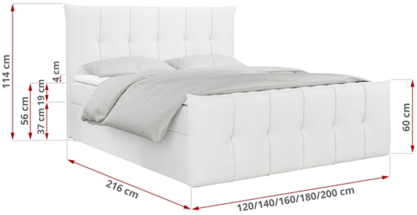 Boxspringbett, mit Fußteil, 2 Bettkästen - PREMIUM-11 - 120x200cm - Weiß Kunstleder - H3 Bild 5