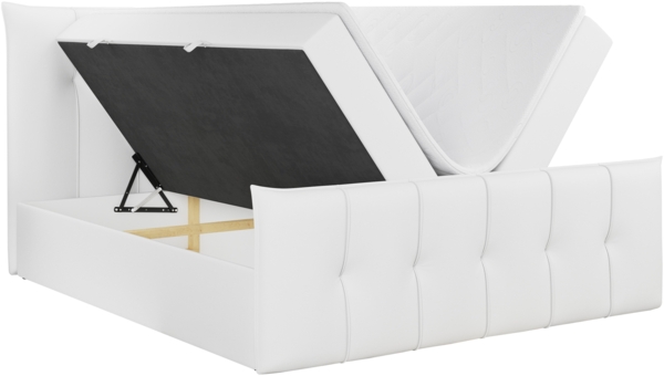 Boxspringbett, mit Fußteil, 2 Bettkästen - PREMIUM-11 - 120x200cm - Weiß Kunstleder - H3 Bild 4