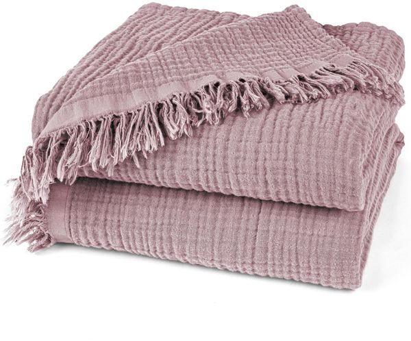 Pure Label Musselin Decke 150x200 cm - Oeko-Tex zertifizierte Kuscheldecke aus 100% Baumwolle | Musselin Wohn- & Kuscheldecke für Couch und Sofa in XL | 150x200 cm, Farbe der Decke Mauve