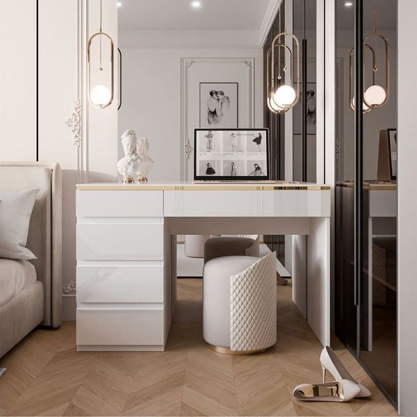 Lookway Schreibtisch AURORA mit Schubladen und Dekorative Umrandung, Breite: 120 cm