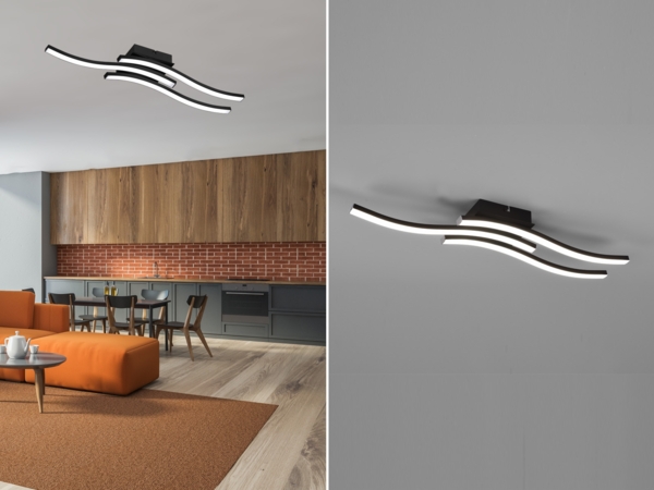 LED Deckenleuchte ROUTE 3 flammig Metall Schwarz Neutralweiß, Breite 56cm