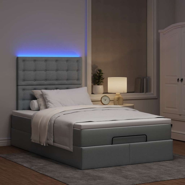 vidaXL Ottoman-Bett mit Matratze & LEDs Hellgrau 120x190 cm Stoff 3314155