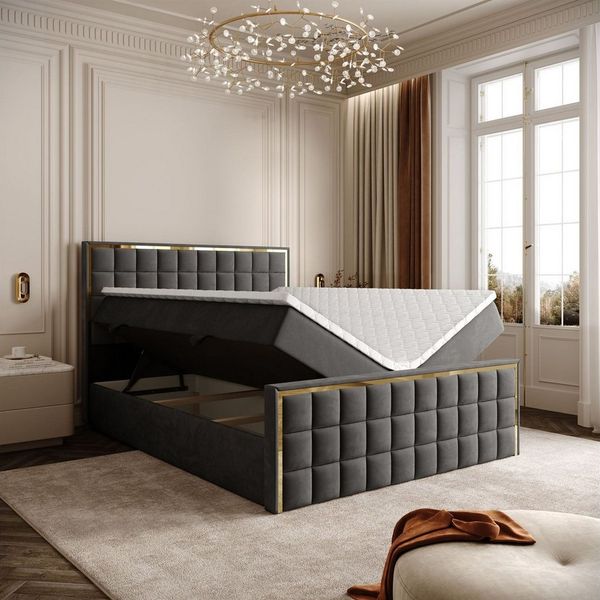 Lookway Boxspringbett ISADORA II GOLD mit zwei Bettkästen für Bettwäsche (Boxspringbett mit Topper), Breite: 140/160/180x200