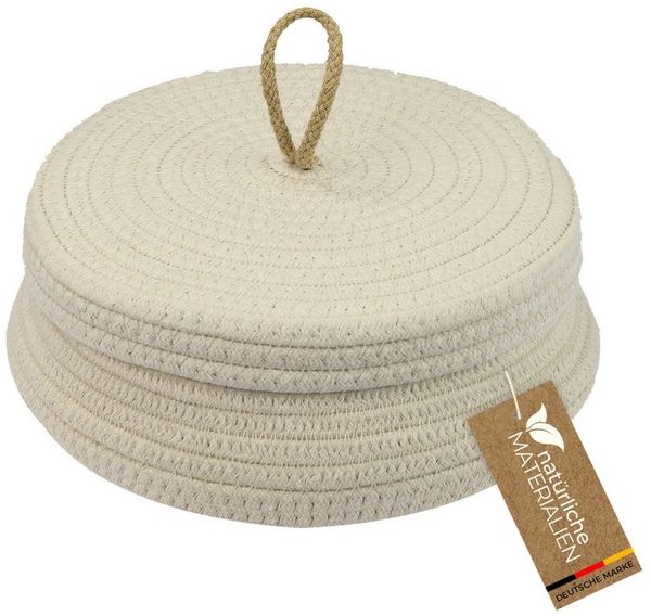 HMF Aufbewahrungskorb Aufbewahrungskorb Badezimmer rund, Korb mit Deckel aus Baumwolle, Flach, 25,5 x 11,5 cm, Creme