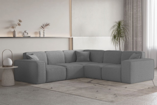 Ecksofa Designersofa CELES PREMIUM Stoff Ascot Bukla Grau Seite Universal