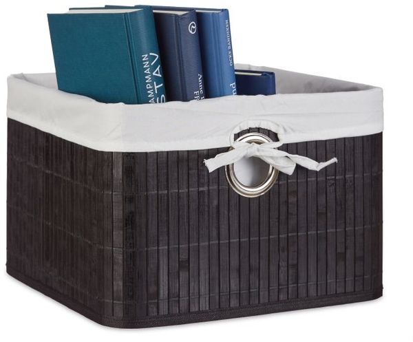 Relaxdays 4x Aufbewahrungskorb Bambus, schwarz