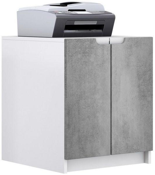 Druckerkommode Logan, Aktenschrank mit 2 Fächern und 2 Türen, Korpus in Weiß matt, Fronten in Beton Dunkel Optik, (51 x 60,5 x 54 cm)
