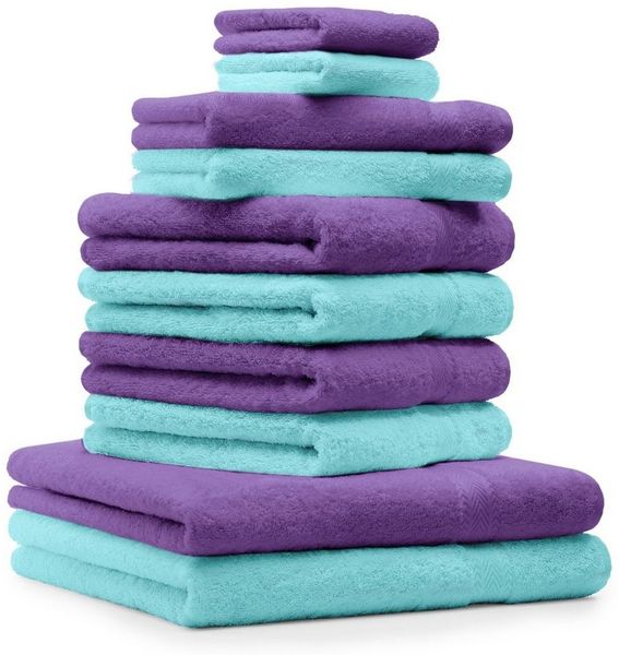 Betz Handtuch Set 10-TLG. Premium Farbe Lila & Türkis, 100% Baumwolle (Set, 10-St)