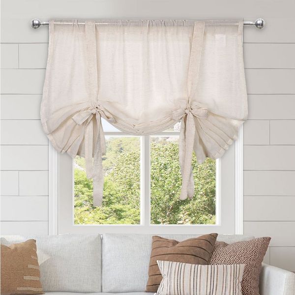 Lapalife Gardine Vintage-Vorhänge Raffrollo Vorhang, Leinenoptik Cream Voile Gardinen, Mit Stangentasche, für Wohnzimmer Schlafzimmer & Dekoration
