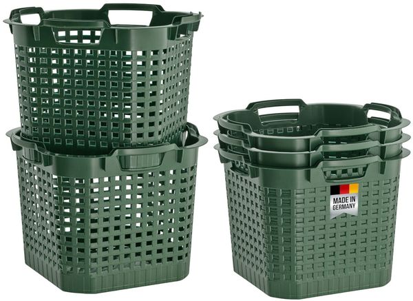 5x Erntekörbe Kartoffelkorb Gartenkorb lebensmittelecht, 25L Laubkorb Obstkorb 40x40cm Drehstapelkorb - Kunststoffkorb stapelbar, grün, extrem robust
