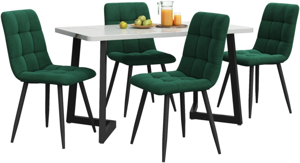 Esstisch Set 1 Tisch + 4 Stühle 117x68x75cm Samt Polster Modern Esszimmerküche Wohnzimmer Weiß Bild 3