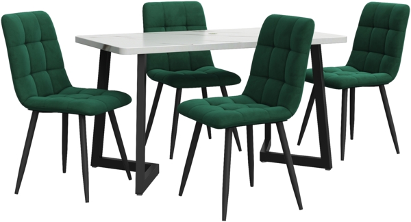 Esstisch Set 1 Tisch + 4 Stühle 117x68x75cm Samt Polster Modern Esszimmerküche Wohnzimmer Weiß Bild 2