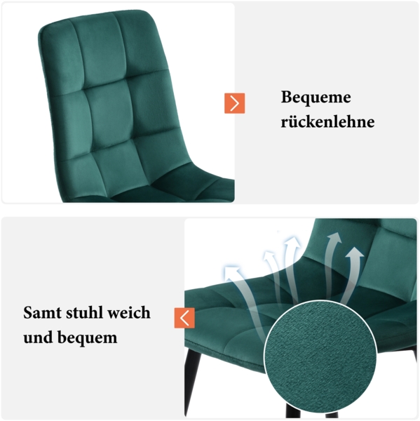 Esstisch Set 1 Tisch + 4 Stühle 117x68x75cm Samt Polster Modern Esszimmerküche Wohnzimmer Weiß Bild 8