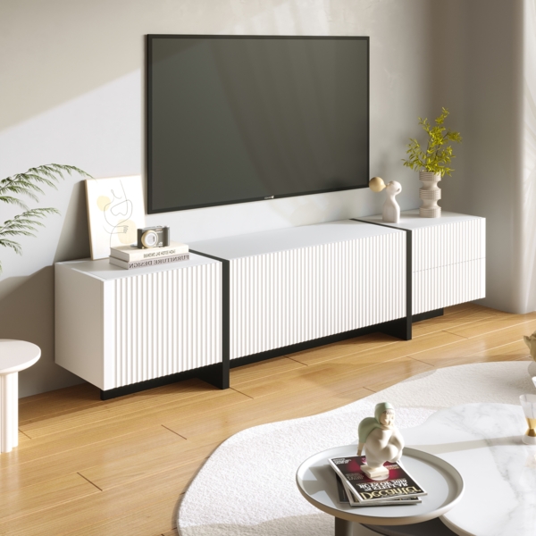 OKWISH Lowboard TV-Schrank mit Reichlich Stauraum (TV-Board,Fernsehtisch scandi, 1 St, mit 2 Schubladen und 3 Türen), mit Schwarzem Sockel Bild 7