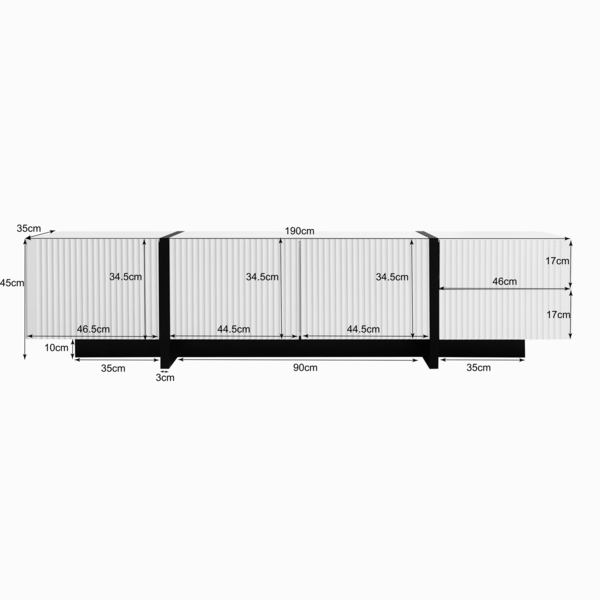 OKWISH Lowboard TV-Schrank mit Reichlich Stauraum (TV-Board,Fernsehtisch scandi, 1 St, mit 2 Schubladen und 3 Türen), mit Schwarzem Sockel Bild 9