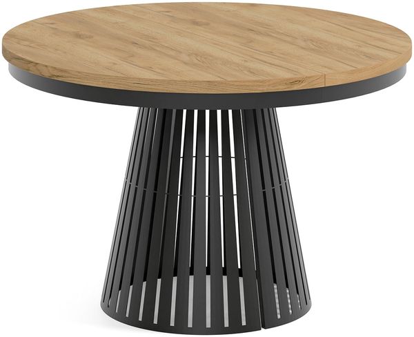 MEBLINI Esstisch Rund Ausziehbar aus Metall - 120-196x76 cm - CONEY - Craft Eiche/Schwarz Matt - Loft - Esszimmertisch Modern - Küchentisch - Ausziehtisch - Round Dining Table
