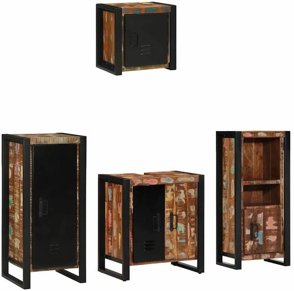 vidaXL Badezimmermöbel-Set mit Regal 4 pcs Massives upgecyceltes Holz 3305641