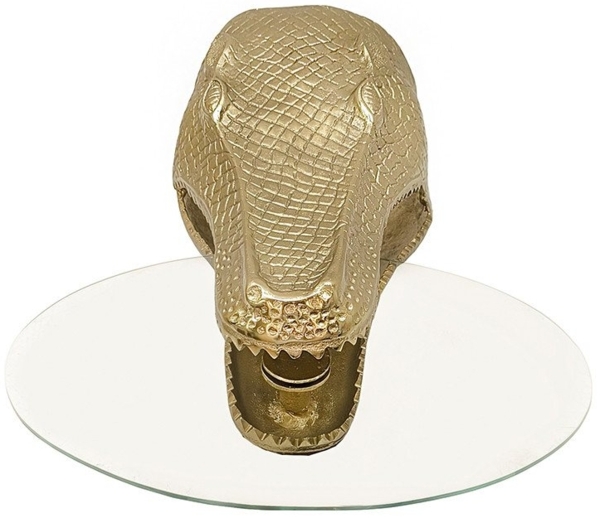 riess-ambiente Beistelltisch WILDLIFE CROCODILE 75cm gold – Krokodil-Form, Glasplatte, oval, Ablage (Einzelartikel, 1-St), Hängetisch mit Tierfigur - ideal für Schlaf-, Arbeits-, und Wohnzimmer
