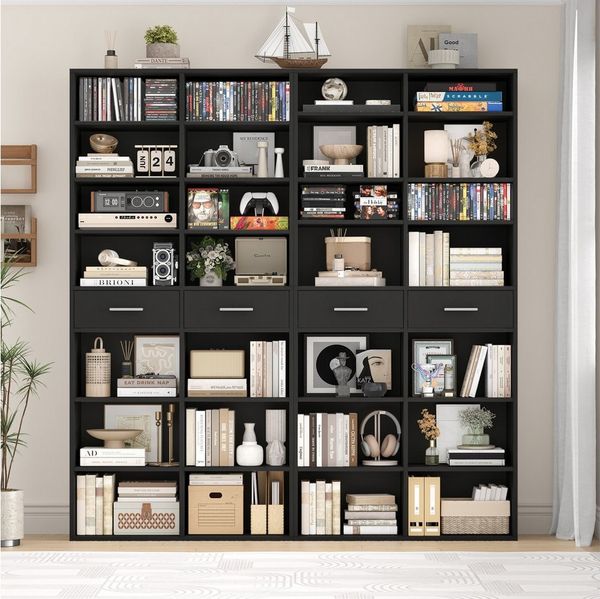 HOMECHO Bücherregal, 185,5 cm hoch Standregal mit 8 Ebenen und 2 Schubladen