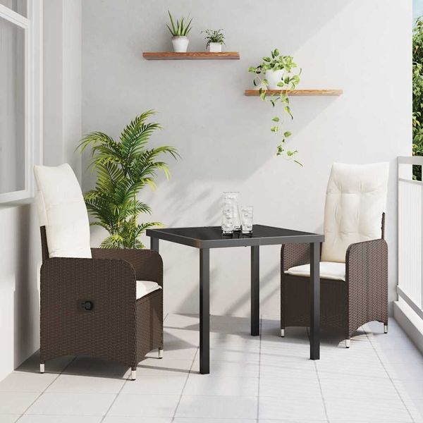 vidaXL Garten Essgruppe 3 pcs Braun Poly-Rattan 3379639