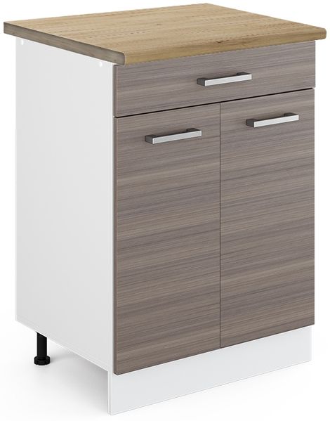 Küchenunterschrank R-Line Edelgrau 60 cm mit Schublade, AP Eiche Vicco
