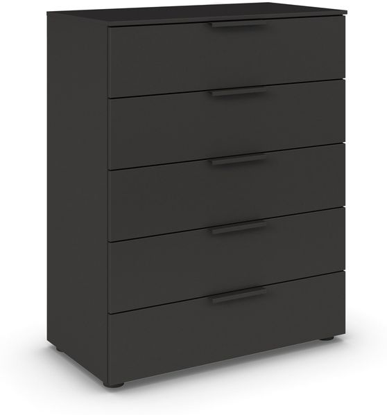 Rauch Möbel Flipp, Kommode für Schlafzimmer, Kinderzimmer, Wohnzimmer, Jugendzimmer, Flur, Garderobe, 5 Schubladen, mit Softclose Funktion, Farbe Schwarz, Breite 80 cm