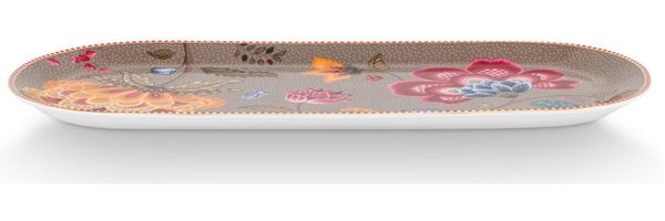 PiP Studio Tortenplatte Blooming Tales Fantasy Khaki Kuchenplatte 33,3x15,5cm, Porzellan, (Platten)