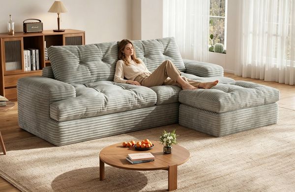Patbrela Ecksofa Couch L-Form,Sofa Samtstoff Vierersofa mit Liegefläche, Modulares 85-Zoll-Wohnzimmer-Sofaset,Groß und bequem