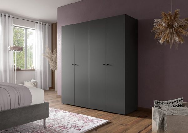 Home affaire Kleiderschrank BILLINGS, TOPSELLER!, Schlafzimmerschrank, Schrank, Garderobenschrank (OTTO BESTSELLER, Garderobe & Schlafzimmer) Breite 160cm, grau, 4-türig, inkl. 2 Kleiderstangen und 2 Ablageböden