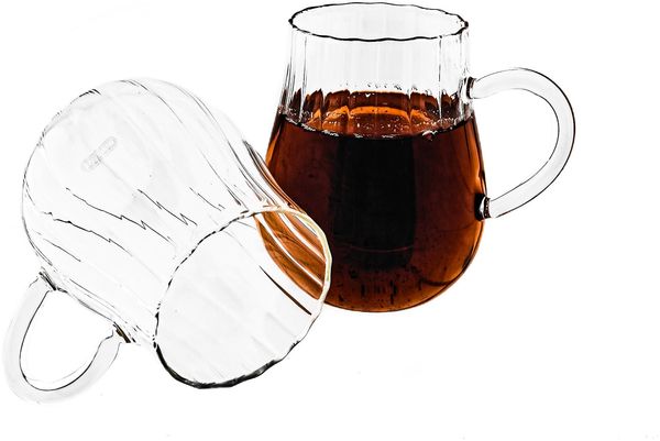 6er Riffle Gläser-Set 350 ml - Tee- Kaffeegläser mit Henkel aus Borosilikatglas