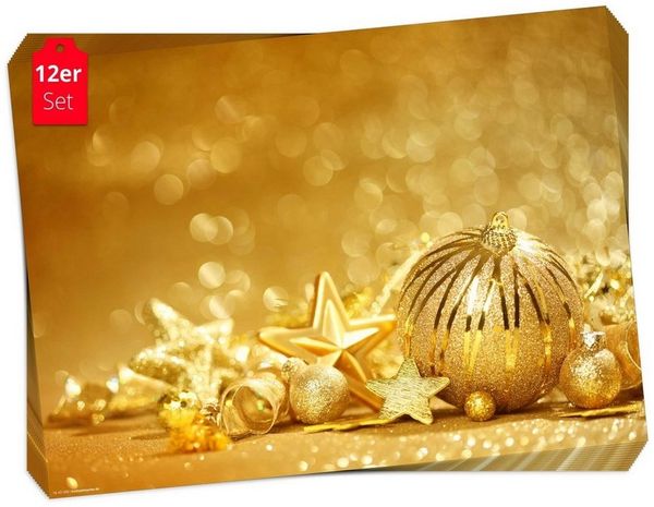 Tischsetmacher Platzset Tischsets I Platzsets - Weihnachten - Goldene Kugeln, (aus Naturpapier in Aufbewahrungsmappe, 12-St, 44 x 32 cm / gold), Made in Germany