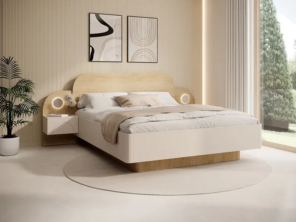 Vente-unique - DARTAGNO Bett Holz, Platte Beige - B 210 cm x H 105,5 cm x L 243,6 cm