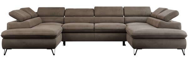 Mks Möbel 'Peter U' Wohnlandschaft mit Bettkasten, Bettfunktion & einstellbaren Kopfstützen, Braun, Velours, mit Topper Bild 7