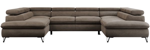 Mks Möbel 'Peter U' Wohnlandschaft mit Bettkasten, Bettfunktion & einstellbaren Kopfstützen, Braun, Velours, mit Topper Bild 6