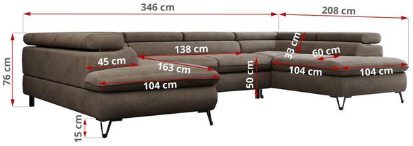 Mks Möbel 'Peter U' Wohnlandschaft mit Bettkasten, Bettfunktion & einstellbaren Kopfstützen, Braun, Velours, mit Topper Bild 8