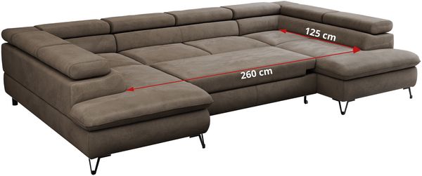 Mks Möbel 'Peter U' Wohnlandschaft mit Bettkasten, Bettfunktion & einstellbaren Kopfstützen, Braun, Velours, mit Topper Bild 9