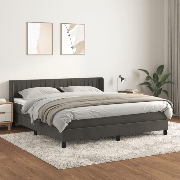 vidaXL Boxspringbett mit Matratze Dunkelgrau 180x200 cm Samt 3131094