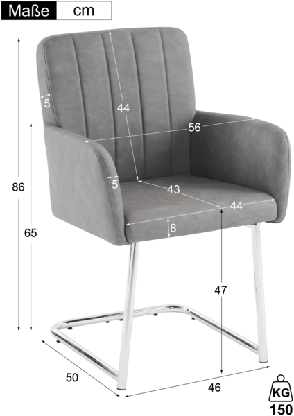 Merax 2er Set Esszimmerstühle, Polsterstühle, mit vertikalen Streifen, Gepolsterter Sessel mit zickzackförmige Metallbeine, Lounge-Stuhl, Wohnzimmerstuhl, PU, grau Bild 4