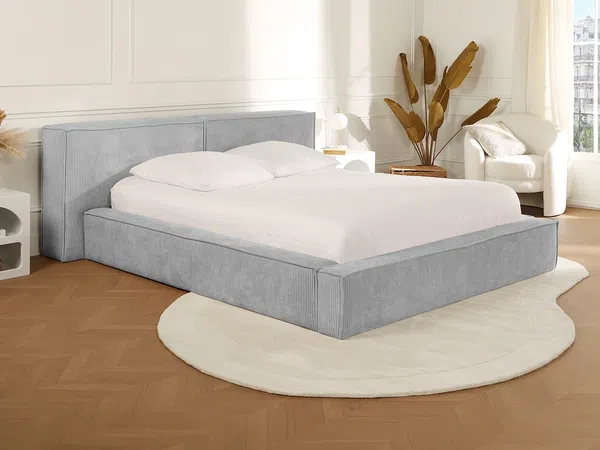 Vente-unique - TIMANO Bett SamtStoff Grau - B 252 cm x H 90 cm x L 226 cm