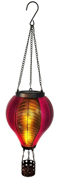 Dapo LED Solarleuchte Heißluftballon mit Flammeeffekt lila/grün warmweiß