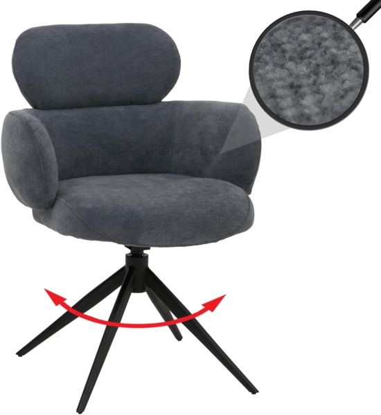 Esszimmerstuhl HWC-O77, Küchenstuhl Polsterstuhl, drehbar Auto-Return, Stoff (310g/m²) Chenille Öko-Tex ~ grau-blau