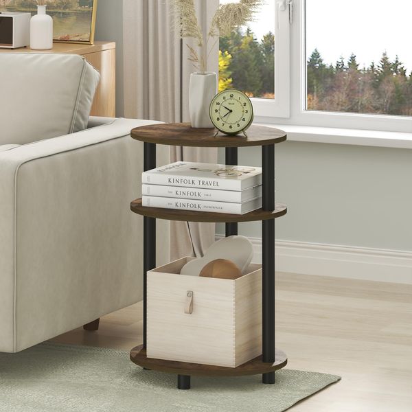 Furinno Turn-N-Tube Beistelltisch, 3-stufiger Ovaler Beistelltisch, Nachttisch, Bettseitiger Tisch, Für Wohnzimmer, Schlafzimmer, Amber Pine/Schwarz