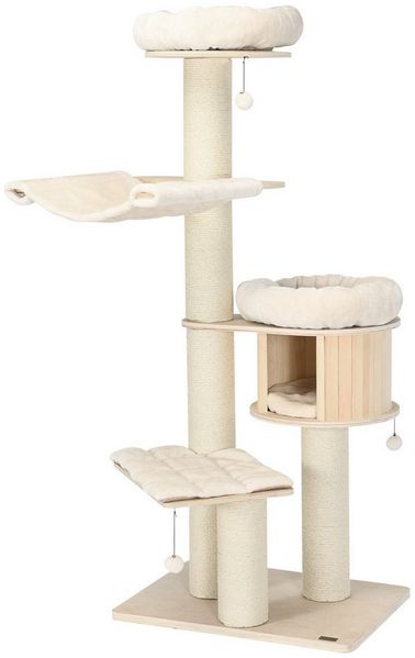 COSTWAY Kratzbaum, 174 cm mehrstöckige Katzenbaum, aus Massivholz
