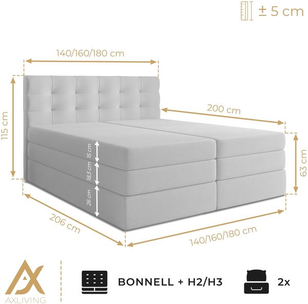 AX LIVING Finike Bett 140x200 cm, Boxspring, Stoff Schwarz Bild 7