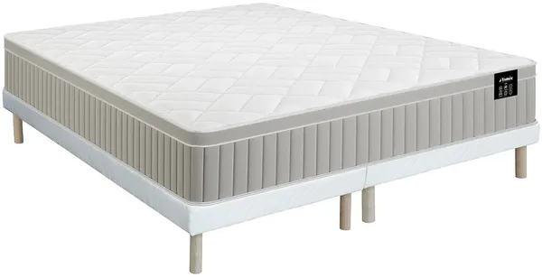 Vente-unique - SOMIRA Mattress and bed base set Stoff Weiß - B 180 cm90 cm x H 31 cm x L 200 cm